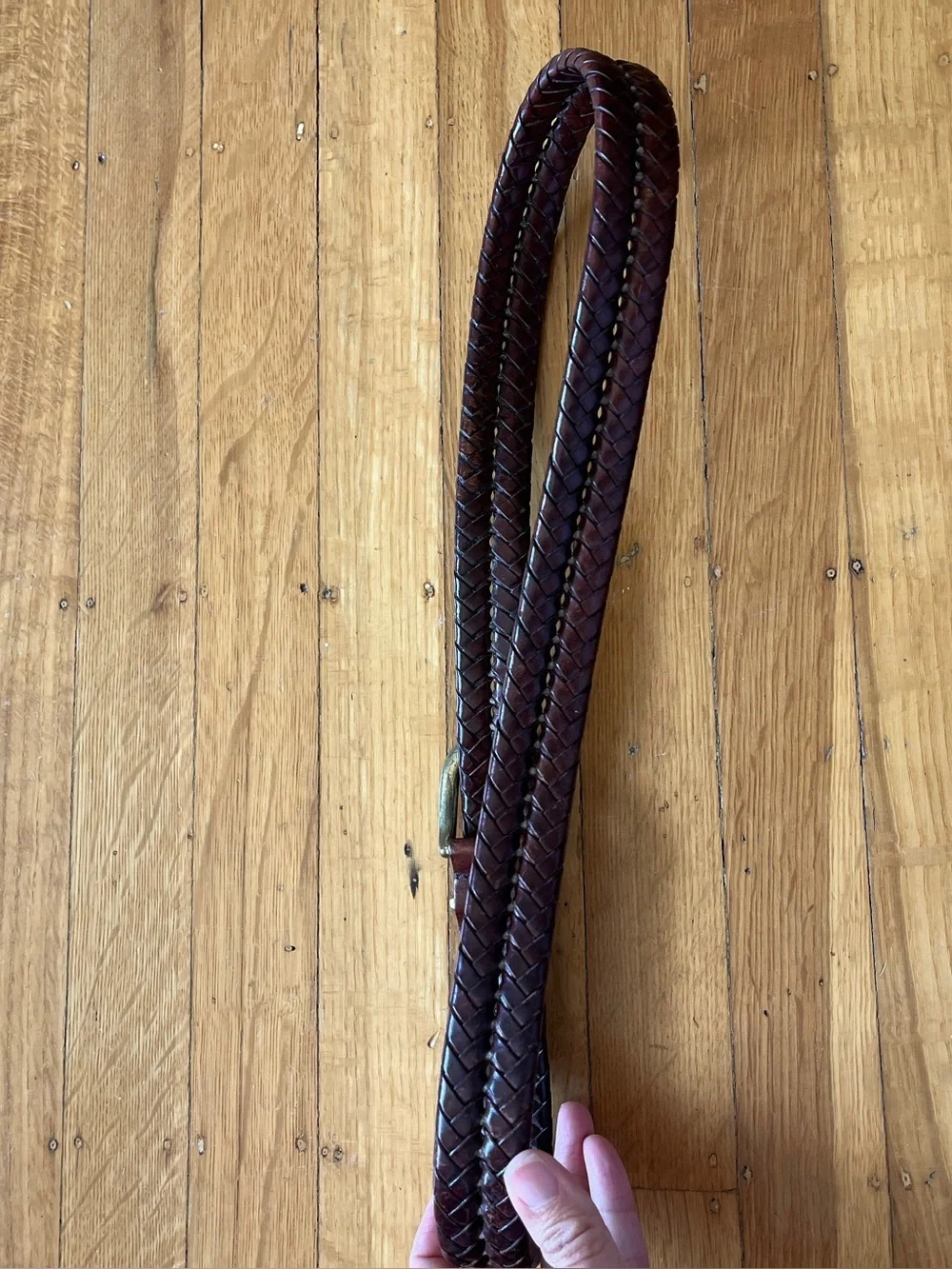 Vintage COACH Woven braided Leather Belt Brown Brass Buckle perfect patina 34 85